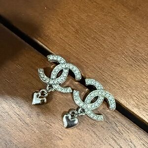 CHANEL Upcycled Silver Earrings with Heart Dangle